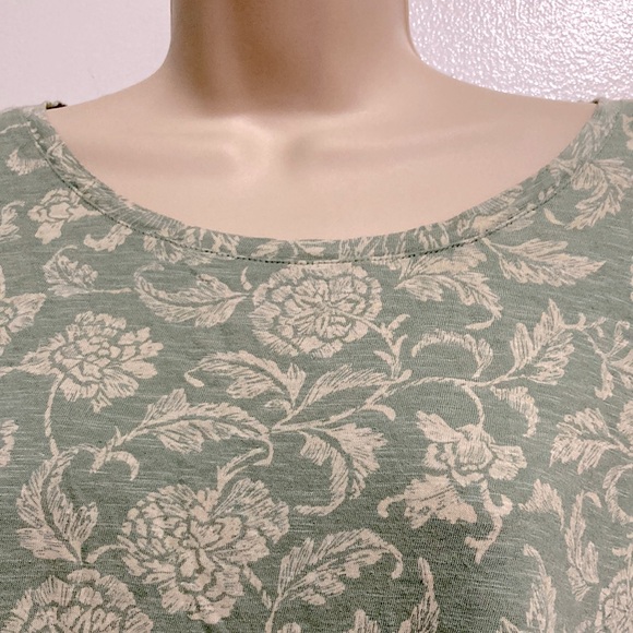 LUCKY BRAND Hi Low Long Sleeve Pullover Boho Green White Floral Top Womens Large - Picture 3 of 11